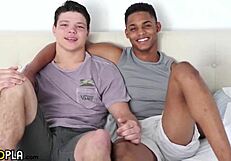 two 18 yo teen 18+s fuck like rabbits in the dorm with their muscular roommate watching