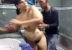 My boss seduces me in the bathroom, fucking my big pussy