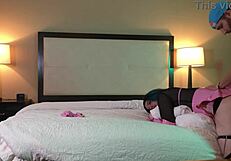 Trans woman in chastity enjoys doggystyle position