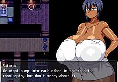 Tanned girl natsuki jerks off erected cocks in hentai game episode seven