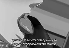 Anime girl teases with footjob on monster cock