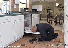 The appliance repair guy has a foot fetish and enjoys footjobs from the homeowner