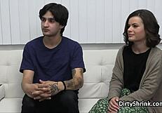 blonde and brunette milfs split a thick cock in therapy