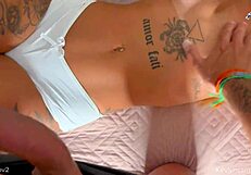 Redhead teen sucks big tits in amateur blowjob