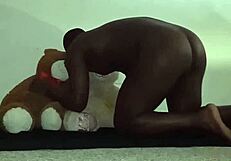 Enjoying a fun threesome with furry toy bears