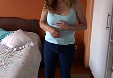 A beautiful 58-year-old stepmother asks to take out your dick, jerk off, and cum on her tits.