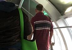 Touching the brown nylon jacket of the chubby girl part 1