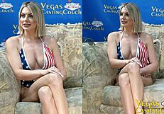 Hot blonde MILF Addyson James masturbates solo in Vegas, fingering herself to squirting