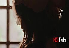 Asian hot wife in white lingerie cheats with old cuckold