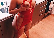 Real kitchen sex in lingerie.