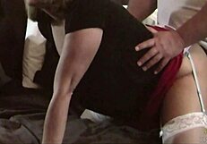 Hot Wife in Satin Stockings Gets Spanked and Blown