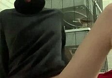 Horny gay guy gets piss play on tattooed ass on sofa