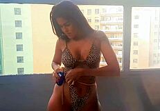 Hot brunette bia lubes her big ass and pussy solo