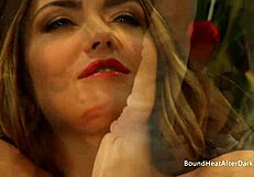 Busty lesbian madame masturbates and orgasms watching slaves tits in bondage punishment