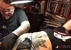 marie bossette gets naughty touching herself during tattoo session