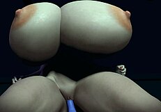 redhead with huge boobs rides dildo in pov