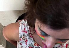 Damn! Swallowing cum and piss after gagging on cock in toilet