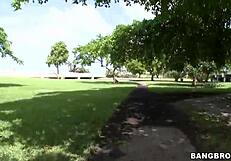 latina amateur shows big tits outdoors in public