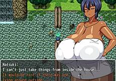 Tanned Girl Natsuki's Massive Tits Massaged By Pervy Carpenter In Hentai Game