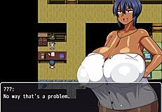 Tanned Girl Natsuki's Massive Tits Massaged By Pervy Carpenter In Hentai Game