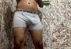 Taking Off White Underwear In The Shower