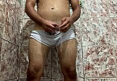 Taking Off White Underwear In The Shower