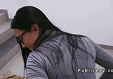 I saw this Euro babe with glasses get banged in public POV.