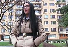 I saw this Euro babe with glasses get banged in public POV.