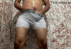 Taking Off White Underwear In The Shower
