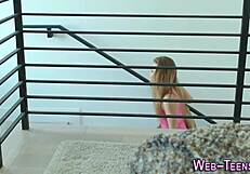 blonde 18yo slut with small tits gets fingering and oral