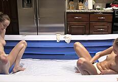 Oil madness by the pool - can these juicy blondes handle more?!