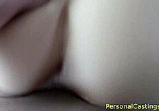 Pretty girl gets her pussy fucked during a doggy style sex interview