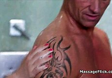 Hey, can this busty masseuse handle blowjob training in the shower?