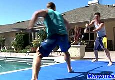 muscular gay bottom takes anal outdoors