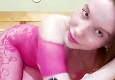 Girl In Mesh Bodysuit Fingers Hairy Pussy With Vibrator?