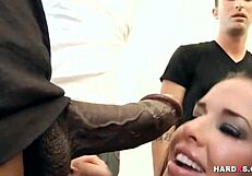 Busty milf gets multiple cumshots on her face from group blowjob