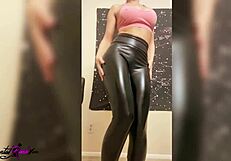 busty babe masturbates her pussy with dildo after gym