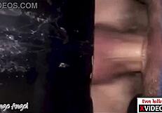 Hot closeup of double creampie at gloryhole, bareback anal sex between twinks