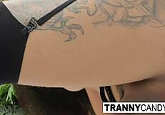 Luana Alves strokes her hard cock until she cums