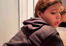 Is 18-year-old Latina creampied by black cock in bathroom?