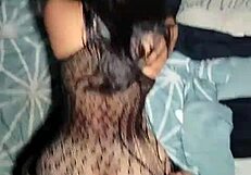 The brunette I hired yesterday has a beautiful ass in lingerie