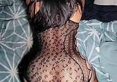 The brunette I hired yesterday has a beautiful ass in lingerie