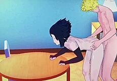 Naruto and Sasuke engage in hentai sex with blowjob, handjob, anal assfucking, and cumshot