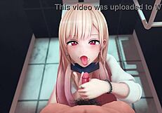 Kitagawa uses the toilet in anime hentai