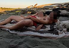 Boldly Flash Cock At Stepdaughter On Public Beach, She Helps Cum