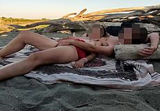 Boldly Flash Cock At Stepdaughter On Public Beach, She Helps Cum