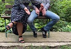 can you imagine a chubby milf mother in law giving a kinky handjob outdoors in the public park while amateurs watch?
