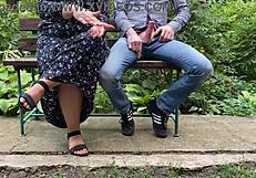 can you imagine a chubby milf mother in law giving a kinky handjob outdoors in the public park while amateurs watch?