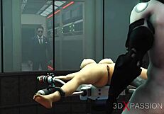 Sexy Cuffed Blonde Taken by Shemale Cyborg in Sci-Fi Lab