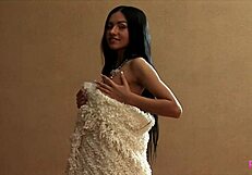 slim jim evelyn flaunts perky nipples while teasing her tight pussy.